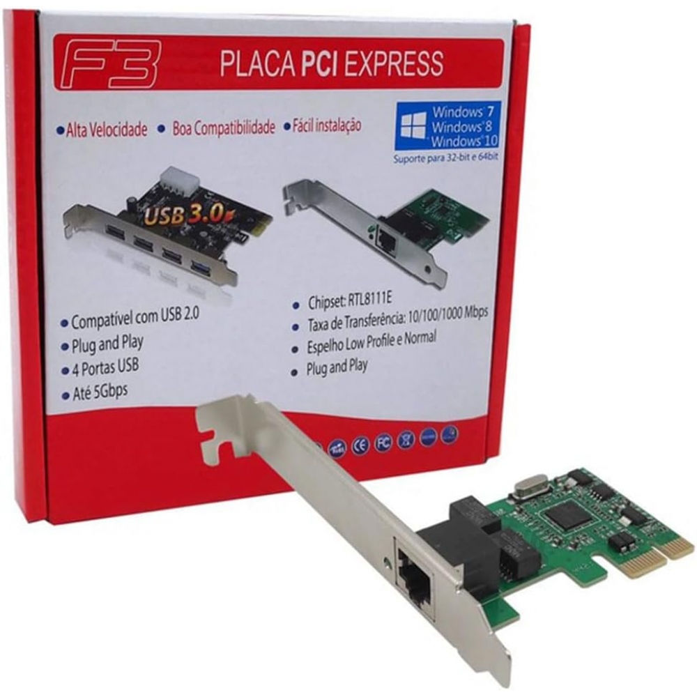 Placa de Rede PCI-E 10/100/1000 Wake on Lan F3 1482