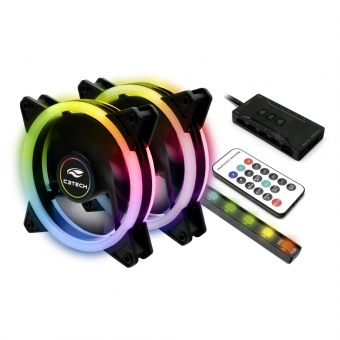Kit Cooler Fan com 2un 120mm C3 Tech LED F7-L600RGB e controle