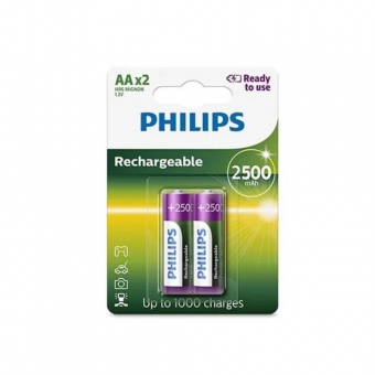 Pilha Recarregavel AA Philips 2500mAh C/2Un