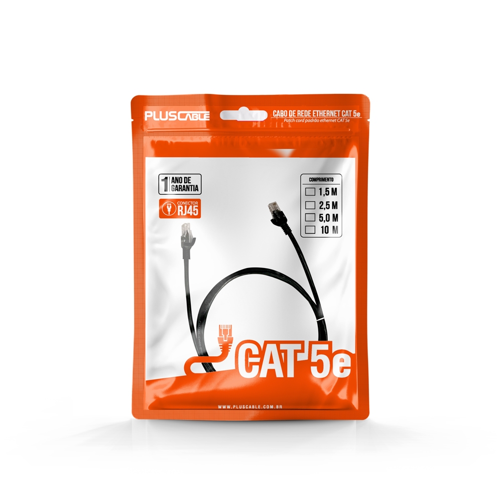Cabo Rede Patch Cord CAT5E 2,5m Pluscable PC-ETHU25BK Preto