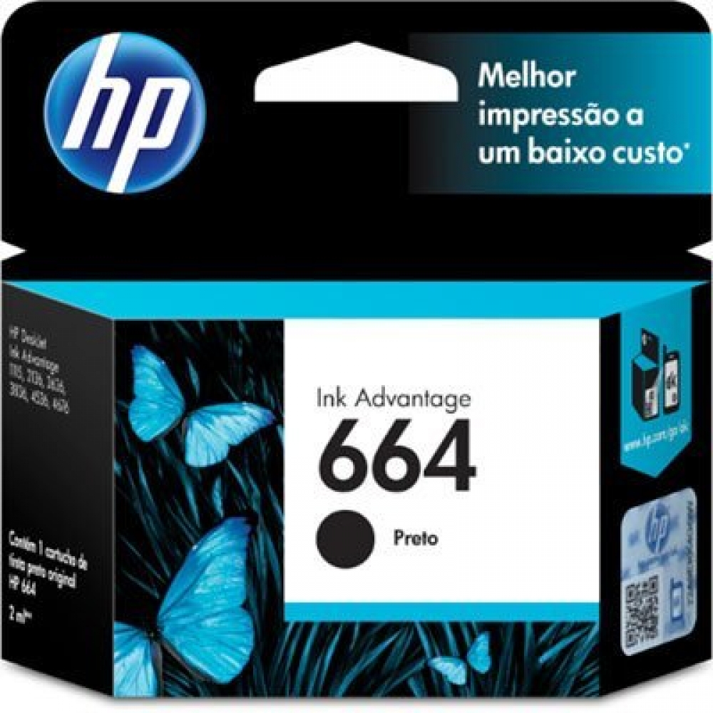 Cartucho HP 664 preto 2ml F6V29Ab Original