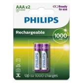 Pilha Recarregavel AAA Philips 1000mAh C/2Un