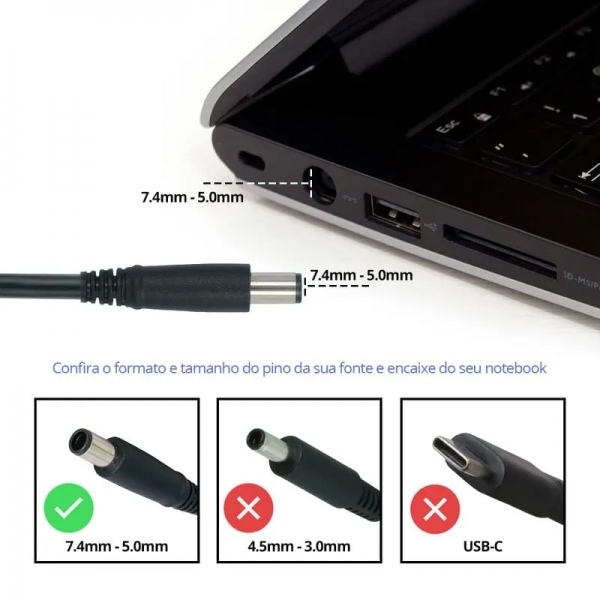 Fonte para notebook Dell 19,5V 3,34A 65W BB20-DE19-A (Pino Grosso)